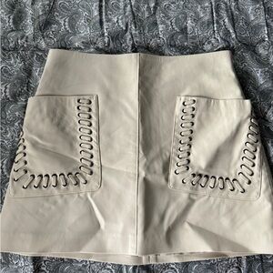 H&M Cream Leather Mini Skirt with Laced Pocket Accents